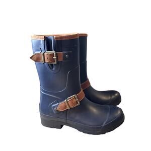Womens Sperry Top Sider Rubber Rain Boots Leather Buckles Blue Navy Women’s 6